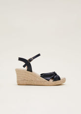 Leather Knot Front Espadrilles - Navy