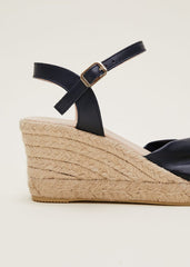 Leather Knot Front Espadrilles - Navy