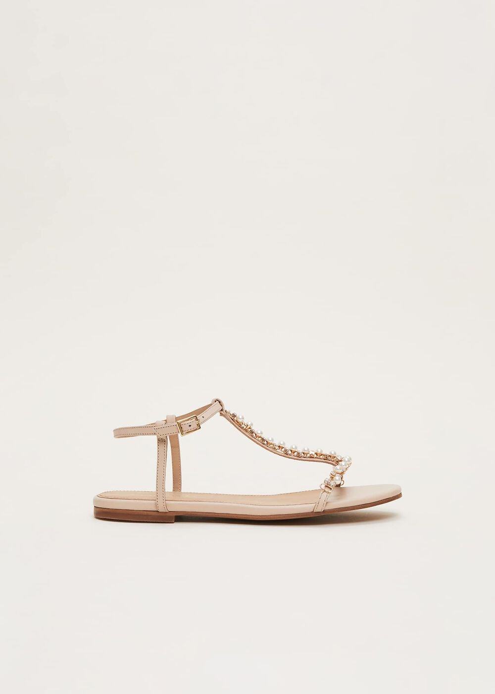 Leather Jewel Trim Flat Sandal - Neutral