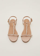Leather Jewel Trim Flat Sandal - Neutral