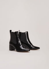 Black Leather Patent Ankle Boots - Black