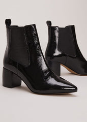 Black Leather Patent Ankle Boots - Black