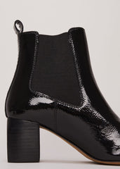 Black Leather Patent Ankle Boots - Black