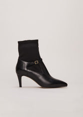 Leather Buckle Detail Sock Boots - Black