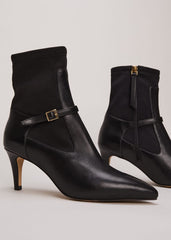 Leather Buckle Detail Sock Boots - Black