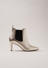 Leather Metallic Ankle Boots - Gold