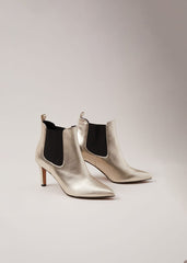 Leather Metallic Ankle Boots - Gold