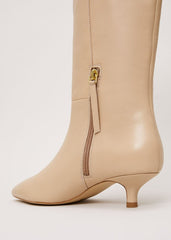Knee High Kitten Heel Boot - Cream