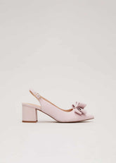 Bow Front Block Heel Shoes - Pale Pink