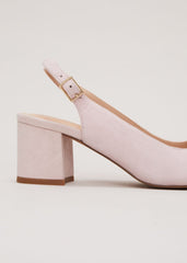 Bow Front Block Heel Shoes - Pale Pink