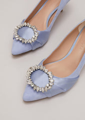 Embellished Kitten Heel Shoes - Pale Blue