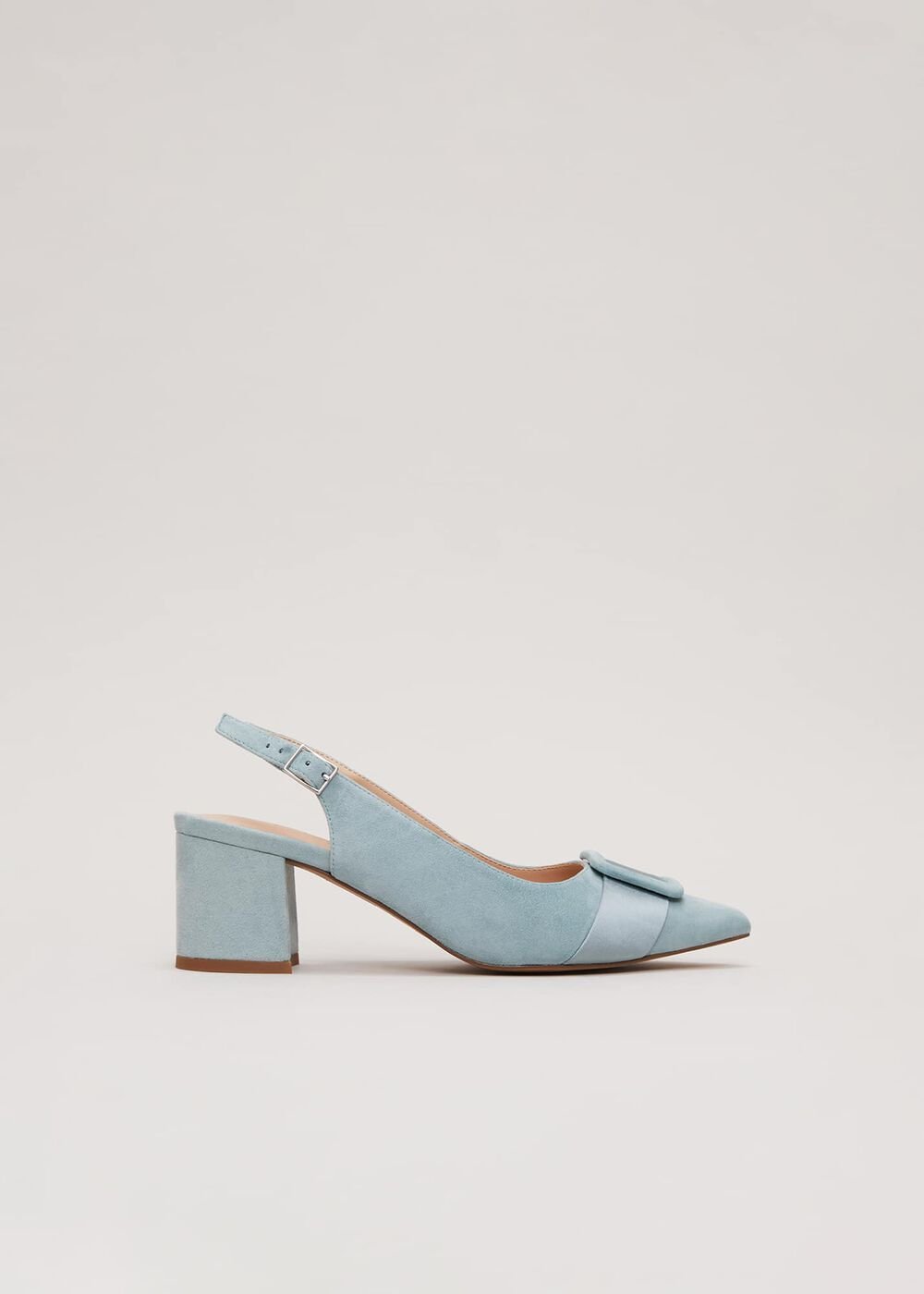 Suede Buckle Block Heel Shoe - Light Green