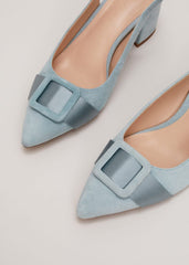 Suede Buckle Block Heel Shoe - Light Green