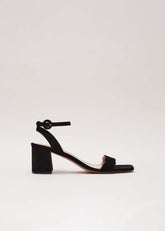 Suede Scallop Block Heel - Black