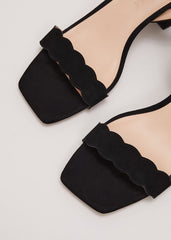 Suede Scallop Block Heel - Black