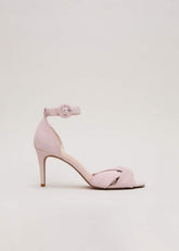 Suede Twist Ankle Strap Heeled Shoes - Pale Pink