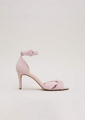 Suede Twist Ankle Strap Heeled Shoes - Pale Pink