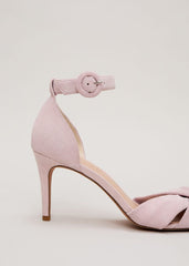 Suede Twist Ankle Strap Heeled Shoes - Pale Pink