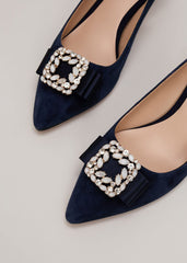 Suede Embellished Kitten Heel - Navy