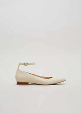 Leather Almond Toe Ankle Strap Ballerina - Neutral