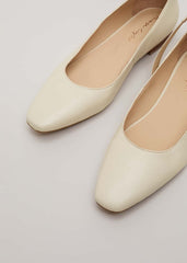 Leather Almond Toe Ankle Strap Ballerina - Neutral
