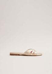 Leather Flat Slider Sandal - Gold