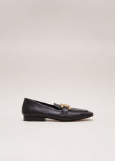 Black Leather Flat Loafers - Black