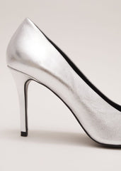 Silver Leather Pointed Court Shoes - Silver