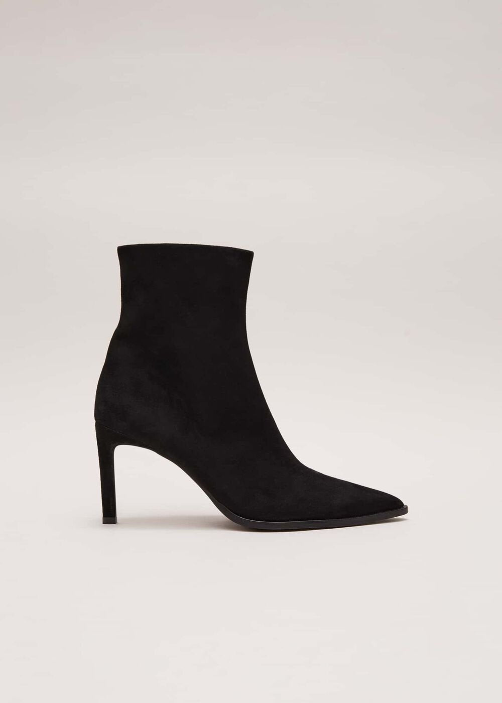 Black Suede Ponited Heeled Boots - Black