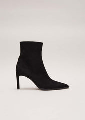 Black Suede Ponited Heeled Boots - Black
