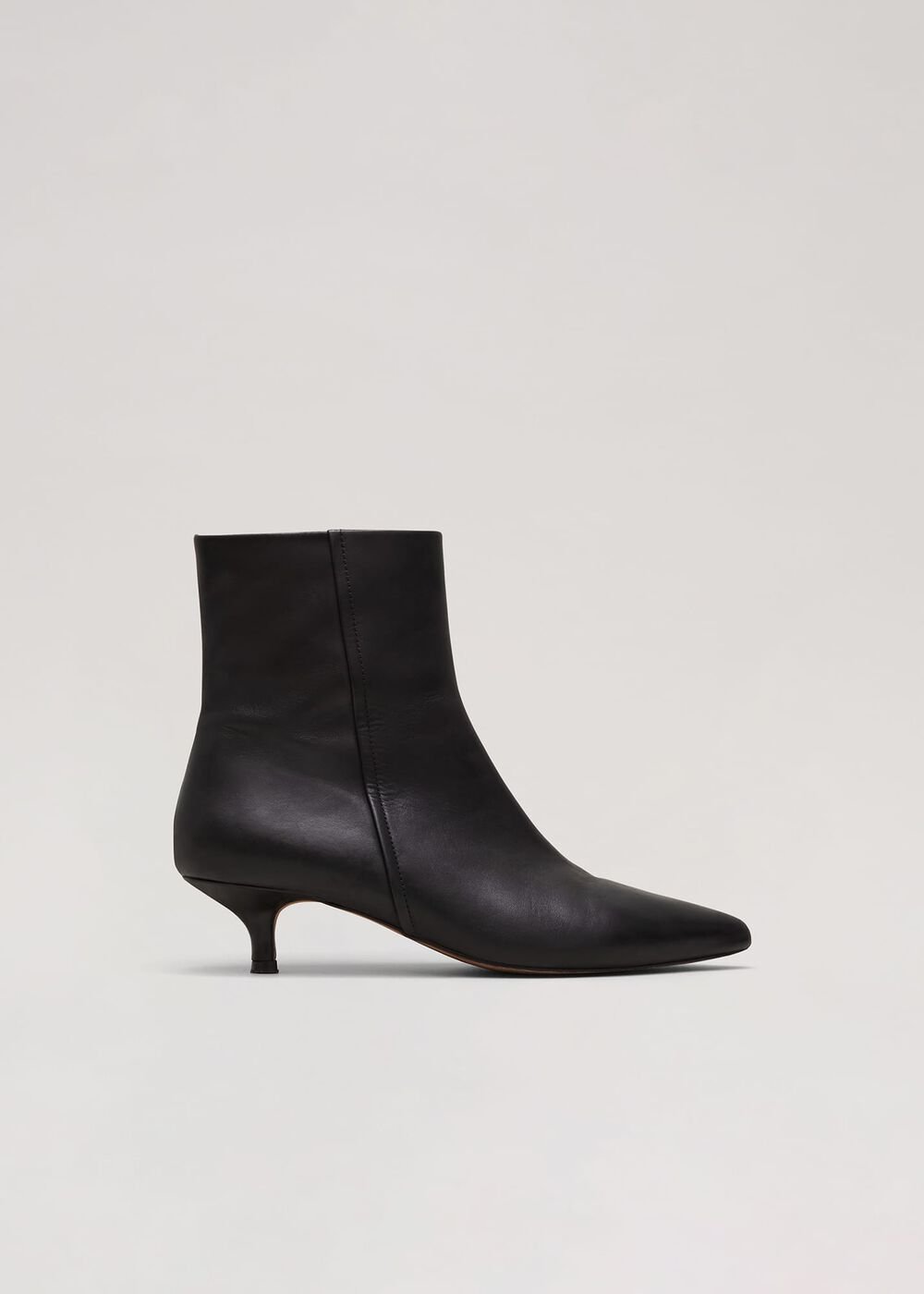 Black Leather Kitten Heel Boot - Black