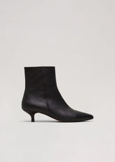 Black Leather Kitten Heel Boot - Black