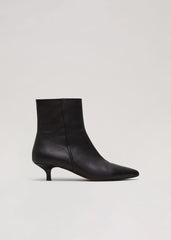 Black Leather Kitten Heel Boot - Black