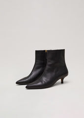 Black Leather Kitten Heel Boot - Black