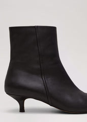 Black Leather Kitten Heel Boot - Black