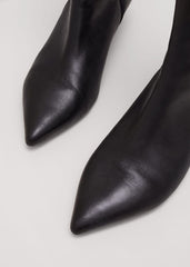 Black Leather Kitten Heel Boot - Black