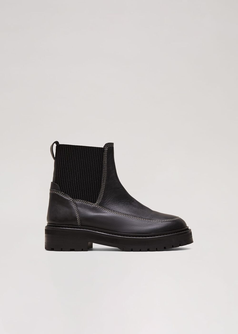 Black Feature Stitch Chunky Chelsea Boot - Black
