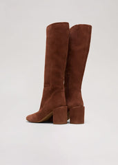 Tan Suede Block Heel Knee Boot - Tan