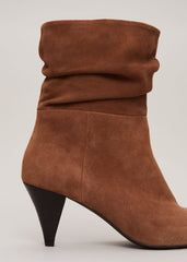 Brown Suede Cone Heel Western Boot - Brown