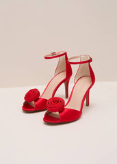 Red Satin Corsage Flower Sandal - Red