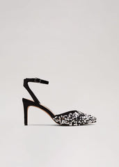 Velvet & Sequin Pointed Ankle Strap Shoe - Multi-Coloured