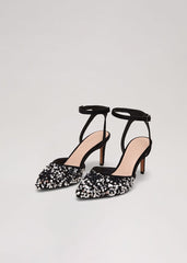 Velvet & Sequin Pointed Ankle Strap Shoe - Multi-Coloured