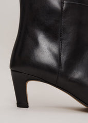 Black Leather Kitten Heel Knee Boot - Black