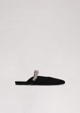 Black Velvet Sparkle Flat Mule - Black