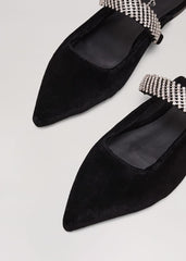 Black Velvet Sparkle Flat Mule - Black