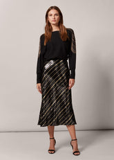 Giana Stripe Sequin Skirt - Black/Bronze