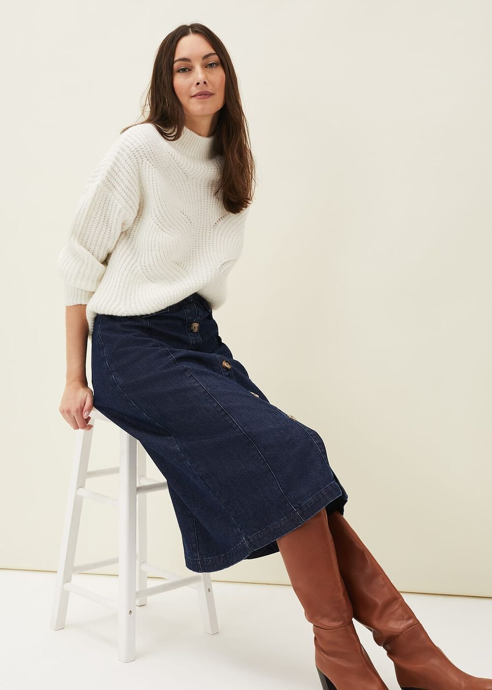 Jessa Denim Midi Pencil Skirt - Denim