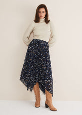 Zeba Star Pleated Midi Skirt - Blue