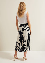 Elmina Floral Pleated Skirt - Navy/Ivory