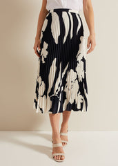 Elmina Floral Pleated Skirt - Navy/Ivory
